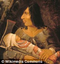 Painting by Paul Kane, showing a Chinookan child in the process of having its head flattened, and an adult after the process